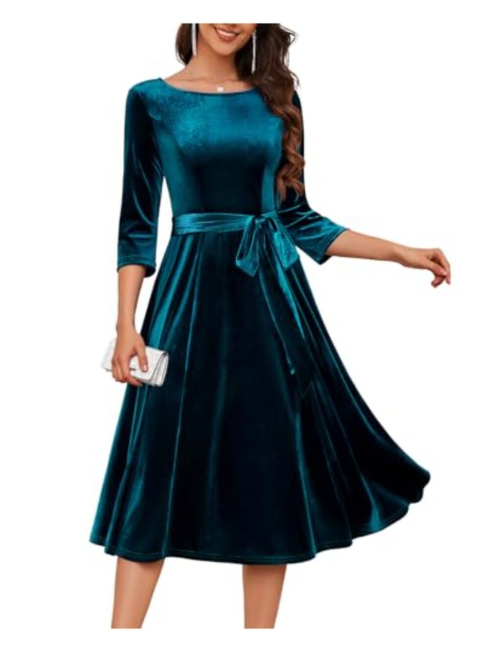 Velvet Cocktail Dress 3/4 Sleeve A-Line Winter Formal Party
